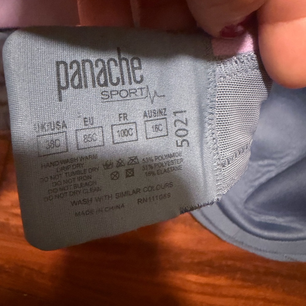 Panache Gray Sports Bra with Lilac Trim and White Mesh - Picture 6 of 7